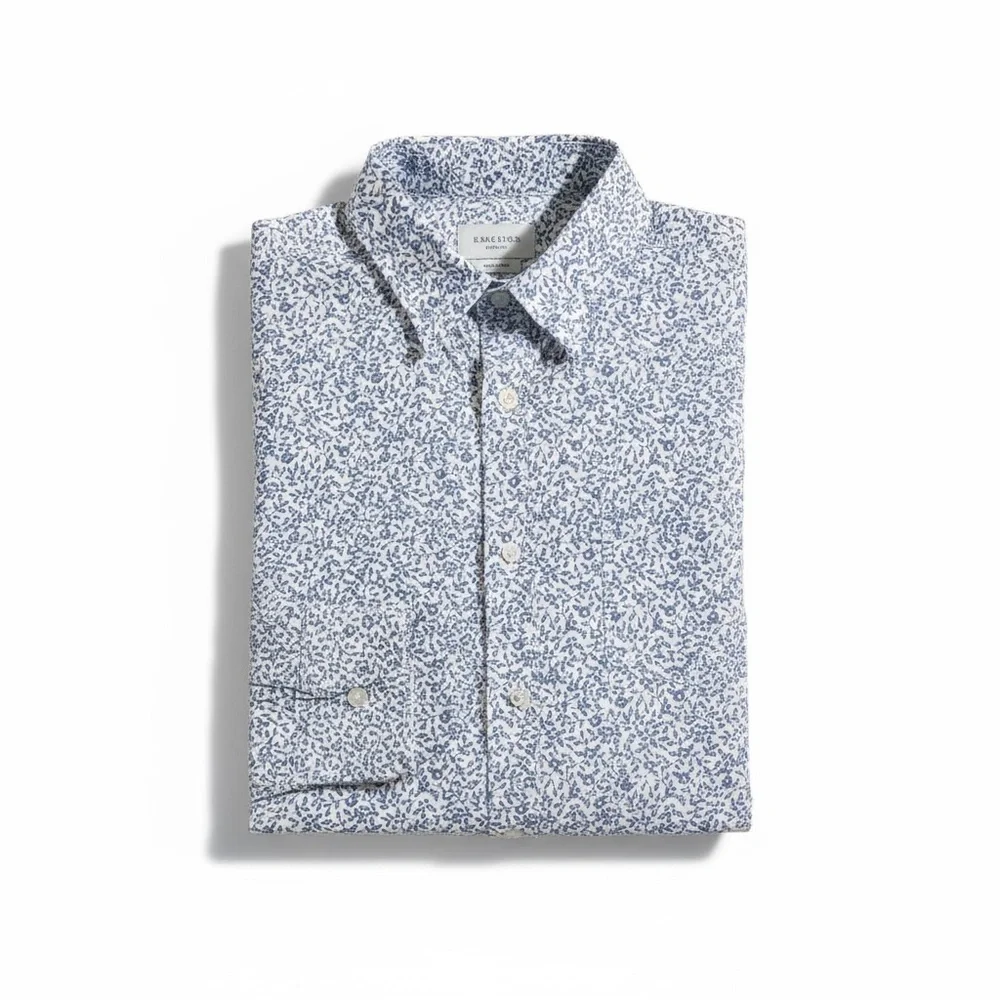 J Crew Mercantile Floral Button Down Shirt XXL Blue White Flex Stretch